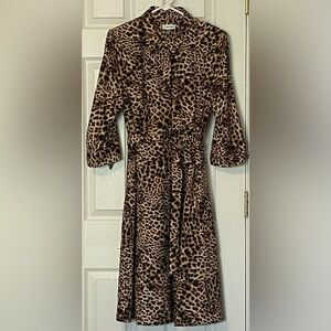 Calvin Klein Brown Black Wrap Dress with Puff Sleeves 3/4 sleeve